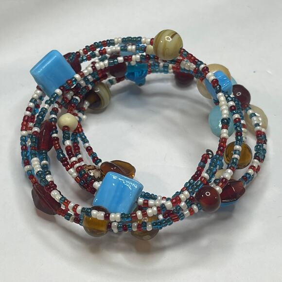beaded wrap bracelet multi colored costume jewelry beads boho trendy currnt - Picture 2 of 7